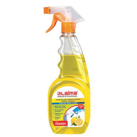 Средство для мытья стекол и зеркал 750 мл, LAIMA PROFESSIONAL "Лимон", распылитель, 604653 Средство для мытья стекол и зеркал 750 мл, LAIMA PROFESSIONAL "Лимон", распылитель, 604653