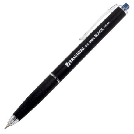 Ручка шариковая автоматическая BRAUBERG "OIL-BASE BLACK", СИНЯЯ, пишущий узел 0,5 мм, линия письма 0,35 мм, 144499 Ручка шариковая автоматическая BRAUBERG "OIL-BASE BLACK", СИНЯЯ, пишущий узел 0,5 мм, линия письма 0,35 мм, 144499