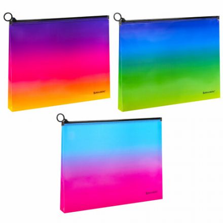 Папка-конверт расширяющаяся СУПЕР КОМПЛЕКТ 3 ШТ. на молнии BRAUBERG "Grade", А4 градиент 0,18 мм, 271969