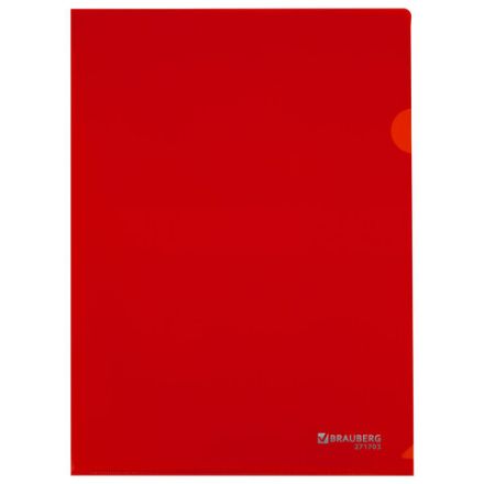 Папка-уголок жесткая А4, красная, 0,15 мм, BRAUBERG EXTRA, 271703