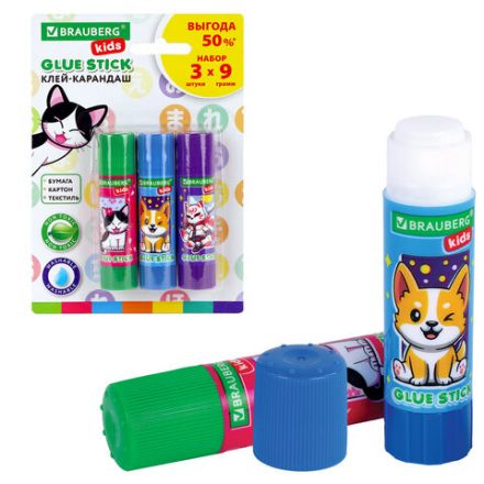 Клей-карандаш "Anime" 9 г, ВЫГОДНАЯ УПАКОВКА, BRAUBERG KIDS, 3 штуки на блистере, 272471 Клей-карандаш "Anime" 9 г, ВЫГОДНАЯ УПАКОВКА, BRAUBERG KIDS, 3 штуки на блистере, 272471