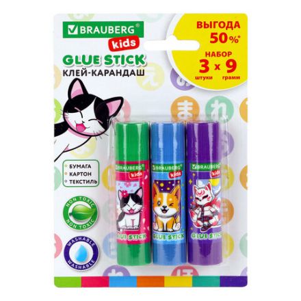 Клей-карандаш "Anime" 9 г, ВЫГОДНАЯ УПАКОВКА, BRAUBERG KIDS, 3 штуки на блистере, 272471 Клей-карандаш "Anime" 9 г, ВЫГОДНАЯ УПАКОВКА, BRAUBERG KIDS, 3 штуки на блистере, 272471