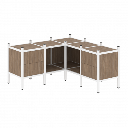 Loft Угловой внутренний стеллаж наборный VR.L-27 Дуб аризона/Белый металл 1278*1278*636