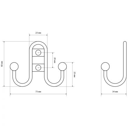 Вешалка настенная УЗК Крючок двухрожковый СТАНДАРТ 208 B AC (10210),ст.медь Вешалка настенная УЗК Крючок двухрожковый СТАНДАРТ 208 B AC (10210),ст.медь