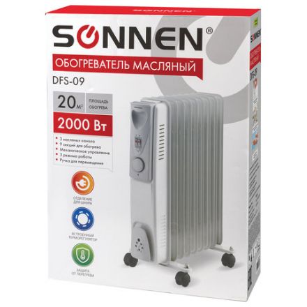 Обогреватель масляный SONNEN DFS-09, 2000 Вт, 9 секций, белый, 453499 Обогреватель масляный SONNEN DFS-09, 2000 Вт, 9 секций, белый, 453499