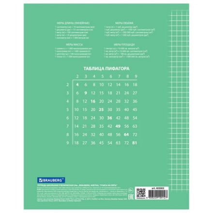 Тетрадь 24 л. BRAUBERG ЭКО "5-КА", клетка, обложка картон 170 г/м2, ЗЕЛЕНАЯ, 403003