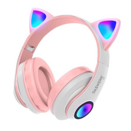 Наушники беспроводные игровые накладные, с ушками, светящиеся, розовые DASWERK (ДАСВЕРК) STN-28, 513802 Наушники беспроводные игровые накладные, с ушками, светящиеся, розовые DASWERK (ДАСВЕРК) STN-28, 513802