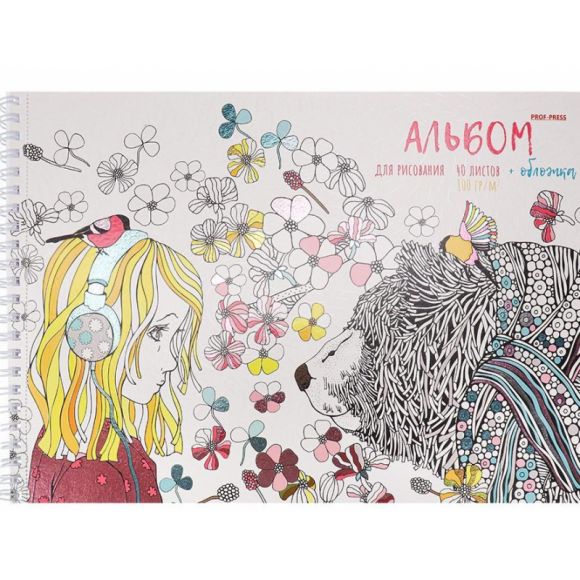 Альбом для рисования А4 40 л., склейка, обложка картон, подложка, BRAUBERG, 205х290 мм, "Blossom", 106330