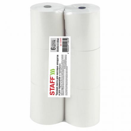 Чековая лента ТЕРМОБУМАГА 80 мм (диаметр 66-73 мм, длина 60 м, втулка 12 мм) КОМПЛЕКТ 6 шт., STAFF, 110449 Чековая лента ТЕРМОБУМАГА 80 мм (диаметр 66-73 мм, длина 60 м, втулка 12 мм) КОМПЛЕКТ 6 шт., STAFF, 110449