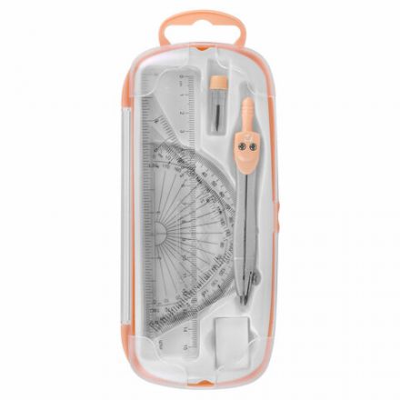 Готовальня BRAUBERG SCHOOL KIT, 8 предметов, циркуль 115 мм, чертежные принадлежности, персиковый цвет, 210704