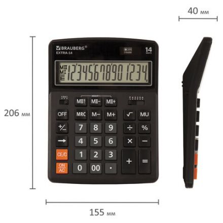 Калькулятор настольный BRAUBERG EXTRA-14-BK (206x155 мм), 14 разрядов, двойное питание, ЧЕРНЫЙ, 250474 Калькулятор настольный BRAUBERG EXTRA-14-BK (206x155 мм), 14 разрядов, двойное питание, ЧЕРНЫЙ, 250474