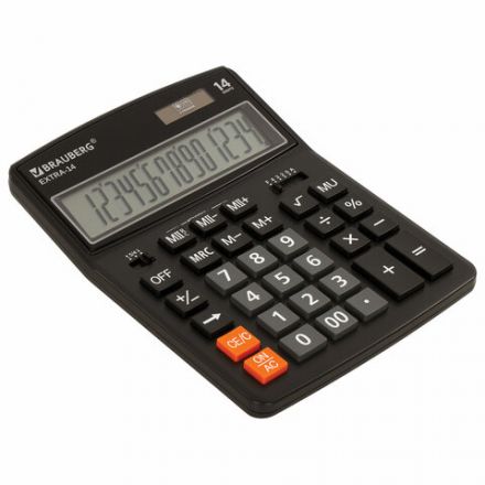 Калькулятор настольный BRAUBERG EXTRA-14-BK (206x155 мм), 14 разрядов, двойное питание, ЧЕРНЫЙ, 250474 Калькулятор настольный BRAUBERG EXTRA-14-BK (206x155 мм), 14 разрядов, двойное питание, ЧЕРНЫЙ, 250474