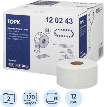 Бумага туалетная Tork Premium T2 2с мин бел170м 850л 110253/120243 12рул/уп