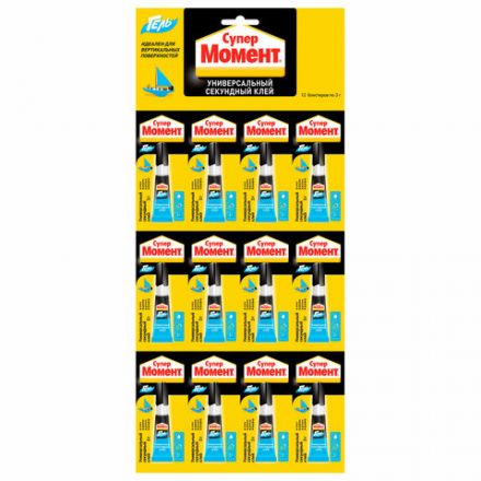 Клей-гель моментальный Супер МОМЕНТ, 3 г, отрывная мультикарта, 622917 Клей-гель моментальный Супер МОМЕНТ, 3 г, отрывная мультикарта, 622917