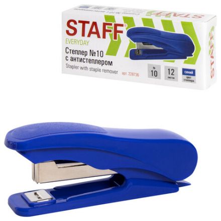 Степлер №10 STAFF "EVERYDAY", до 12 листов, с антистеплером, синий, 228736 Степлер №10 STAFF "EVERYDAY", до 12 листов, с антистеплером, синий, 228736