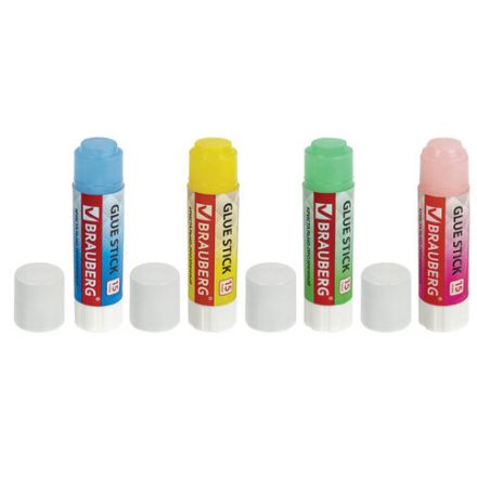 Клей-карандаш 15 г ВЫГОДНАЯ УПАКОВКА BRAUBERG "COLOR Crystal", 4 штуки на блистере, 271709