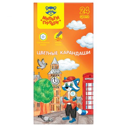 Карандаши цветные Мульти-Пульти "Енот в Англии", 24 цв., шестигран., заточен., картон, европодвес, термоусадка
