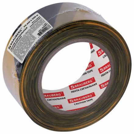 Лента оградительная сигнальная желто-черная, 50 мм х 200 м, BRAUBERG "Грандмастер", полиэтилен, 604891