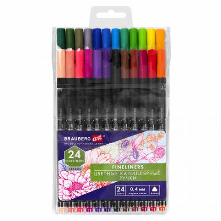 Ручки капиллярные (линеры), 24 ЦВЕТА, BRAUBERG ART "Classic", трехгранные, металлический наконечник, линия письма 0,4 мм, 144148 Ручки капиллярные (линеры), 24 ЦВЕТА, BRAUBERG ART "Classic", трехгранные, металлический наконечник, линия письма 0,4 мм, 144148