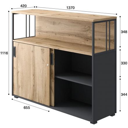 Шкаф-купе Комус Мебель К-Loft 241Н042 1370х420х1116 дуб натур/графит