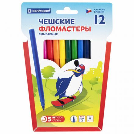 Фломастеры 12 ЦВЕТОВ CENTROPEN "Пингвины", смываемые, вентилируемый колпачок, 7790/12ET, 7 7790 1286 Фломастеры 12 ЦВЕТОВ CENTROPEN "Пингвины", смываемые, вентилируемый колпачок, 7790/12ET, 7 7790 1286