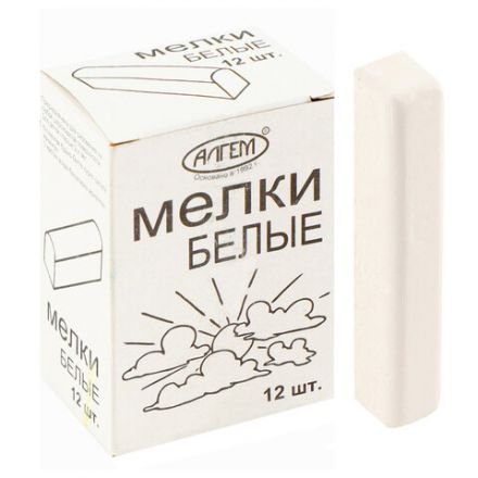 Мел белый квадратный 12 штук, АЛГЕМ, картонная упаковка, НМБ-12