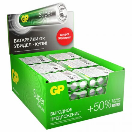 Батарейки КОМПЛЕКТ 4 шт., GP Super G-Tech, AA (LR06, 15 А), алкалиновые, пальчиковые, в пленке, 15AA21, 15ARS-2SB4