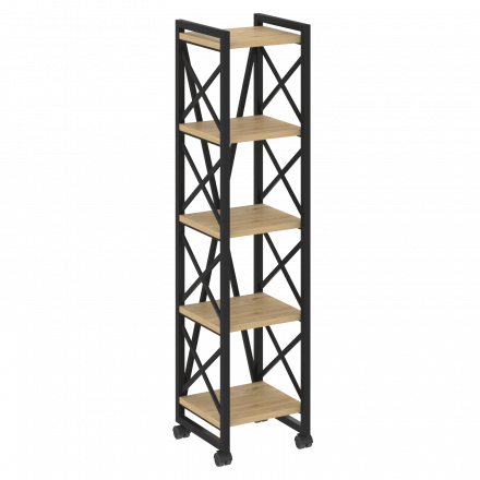 Loft Стеллаж на колесных опорах-5 полок VR.L-MST.K-5.4 Тиквуд светлый/Чёрный металл 400*400*1704