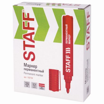 Маркер перманентный STAFF Basic PM-733, КРАСНЫЙ, круглый наконечник 2,5 мм, 150734 Маркер перманентный STAFF Basic PM-733, КРАСНЫЙ, круглый наконечник 2,5 мм, 150734