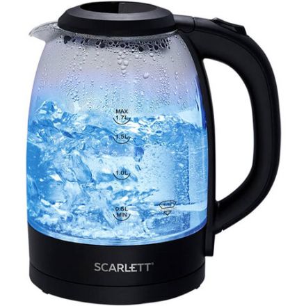 Чайник SCARLETT SC-EK27G11, 1,7 л, 2200 Вт, закрытый нагревательный элемент, стекло, черный Чайник SCARLETT SC-EK27G11, 1,7 л, 2200 Вт, закрытый нагревательный элемент, стекло, черный
