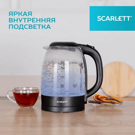 Чайник SCARLETT SC-EK27G11, 1,7 л, 2200 Вт, закрытый нагревательный элемент, стекло, черный Чайник SCARLETT SC-EK27G11, 1,7 л, 2200 Вт, закрытый нагревательный элемент, стекло, черный