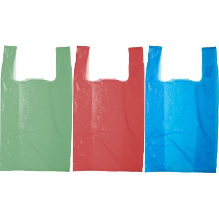 Пакет-майка ПНД цветной 15 мкм (38+20x68 см, 100 штук в упаковке) Пакет-майка ПНД цветной 15 мкм (38+20x68 см, 100 штук в упаковке)