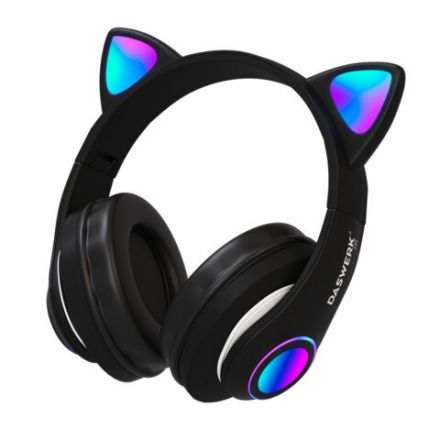 Наушники беспроводные игровые накладные, с ушками, светящиеся, черные DASWERK (ДАСВЕРК) STN-28, 513803 Наушники беспроводные игровые накладные, с ушками, светящиеся, черные DASWERK (ДАСВЕРК) STN-28, 513803