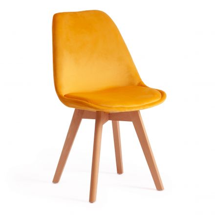 Стул Tetchair TULIP SOFT (mod. 74), вельвет/дерево , 54 х 47 х 83 см , желтый (HLR 41)/натуральный