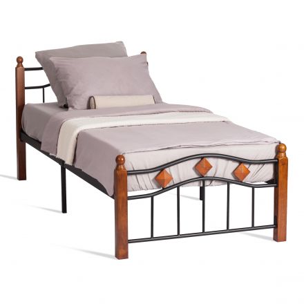 Кровать AT-126, дерево гевея/металл, 90*200 см (Single bed), красный дуб/черный