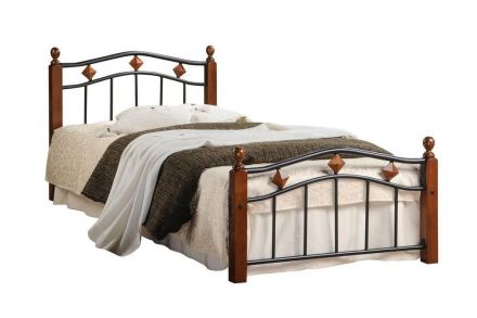 Кровать AT-126, дерево гевея/металл, 90*200 см (Single bed), красный дуб/черный