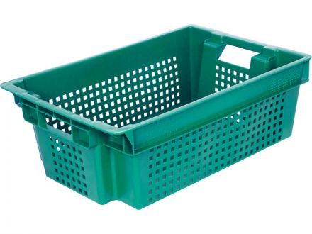 Ящик 600х400х200 1,5кг. дно сплошное, стенки перфорированные  зелёный