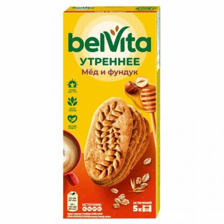Печенье витаминизированное BELVITA "Утреннее" с фундуком и медом, 225 г, 9001211 Печенье витаминизированное BELVITA "Утреннее" с фундуком и медом, 225 г, 9001211