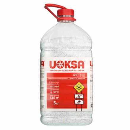 Реагент противогололёдный 5 кг, UOKSA "Актив", до -30 °C, хлорид кальция + минеральная соль, ПЭТ Реагент противогололёдный 5 кг, UOKSA "Актив", до -30 °C, хлорид кальция + минеральная соль, ПЭТ