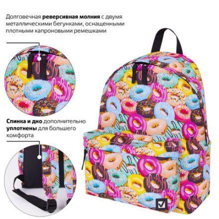 Рюкзак BRAUBERG СИТИ-ФОРМАТ универсальный, "Donuts", разноцветный, 41х32х14 см, 228862 Рюкзак BRAUBERG СИТИ-ФОРМАТ универсальный, "Donuts", разноцветный, 41х32х14 см, 228862