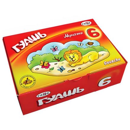 Гуашь ГАММА "Мультики", 6 цветов по 20 мл, картонная упаковка, 221030 Гуашь ГАММА "Мультики", 6 цветов по 20 мл, картонная упаковка, 221030