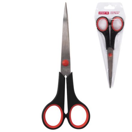 Ножницы STAFF EVERYDAY, 170 мм, бюджет, резиновые вставки, черно-красные, ПВХ чехол, 237498 Ножницы STAFF EVERYDAY, 170 мм, бюджет, резиновые вставки, черно-красные, ПВХ чехол, 237498