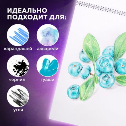 Скетчбук, акварельная белая бумага 200 г/м ГОЗНАК, 205х290 мм, 20 л., гребень, подложка, BRAUBERG ART DEBUT, 110991