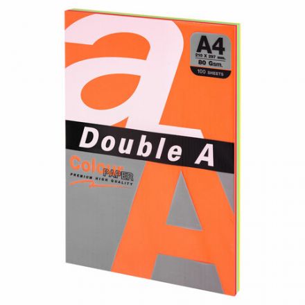 Бумага цветная DOUBLE A, А4, 80 г/м2, 100 л., 5 цветов x 20 л., микс интенсив Бумага цветная DOUBLE A, А4, 80 г/м2, 100 л., 5 цветов x 20 л., микс интенсив