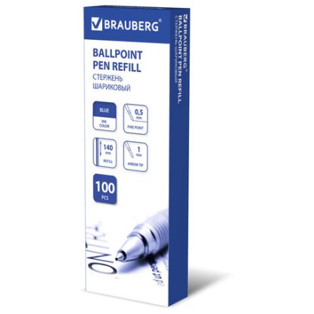 Стержень шариковый BRAUBERG 140 мм, СИНИЙ, узел 1 мм, линия письма 0,5 мм, 170177 Стержень шариковый BRAUBERG 140 мм, СИНИЙ, узел 1 мм, линия письма 0,5 мм, 170177