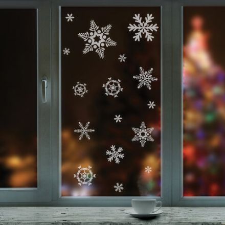Наклейка для окон двусторонняя МНОГОРАЗОВАЯ 30х38 см "Снежинки", глиттер, серебро, ЗОЛОТАЯ СКАЗКА, 591191