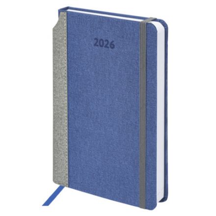 Ежедневник датированный 2026 А5 138x213 мм, BRAUBERG "Mosaic", под кожу, карман для ручки, синий, 117112