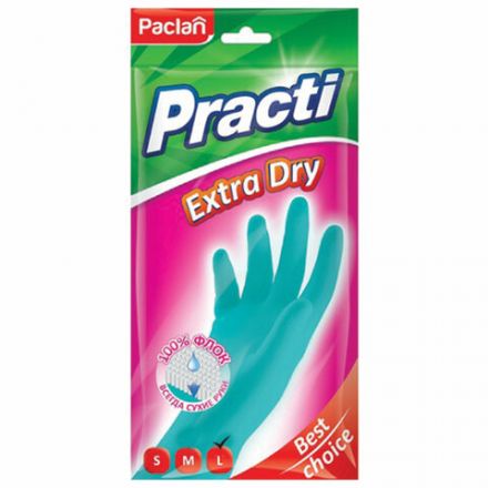 Перчатки МНОГОРАЗОВЫЕ резиновые PACLAN "Extra Dry", хлопчатобумажное напыление, 100% флок, размер 8,5-9, L (большой) синие, вес 54 г, 7350, 407350 Перчатки МНОГОРАЗОВЫЕ резиновые PACLAN "Extra Dry", хлопчатобумажное напыление, 100% флок, размер 8,5-9, L (большой) синие, вес 54 г, 7350, 407350