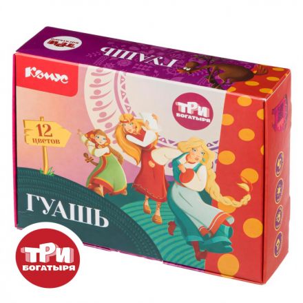 Гуашь КОМУС Три Богатыря набор 12 цв, 20 мл девочки Гуашь КОМУС Три Богатыря набор 12 цв, 20 мл девочки