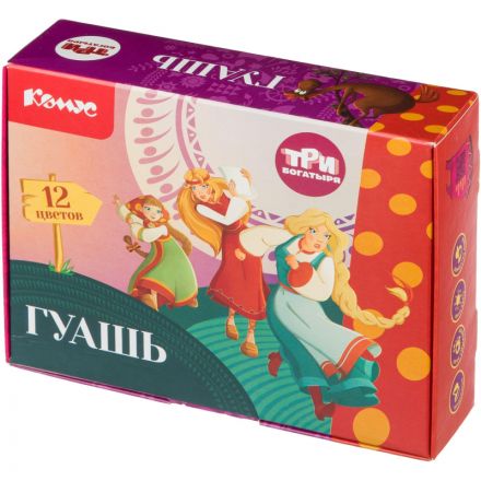 Гуашь КОМУС Три Богатыря набор 12 цв, 20 мл девочки Гуашь КОМУС Три Богатыря набор 12 цв, 20 мл девочки